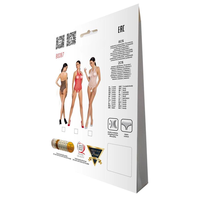 SO6380 Бодистокинг в крупную сетку Passion BS087 red, открытая спина, халтер, с доступом