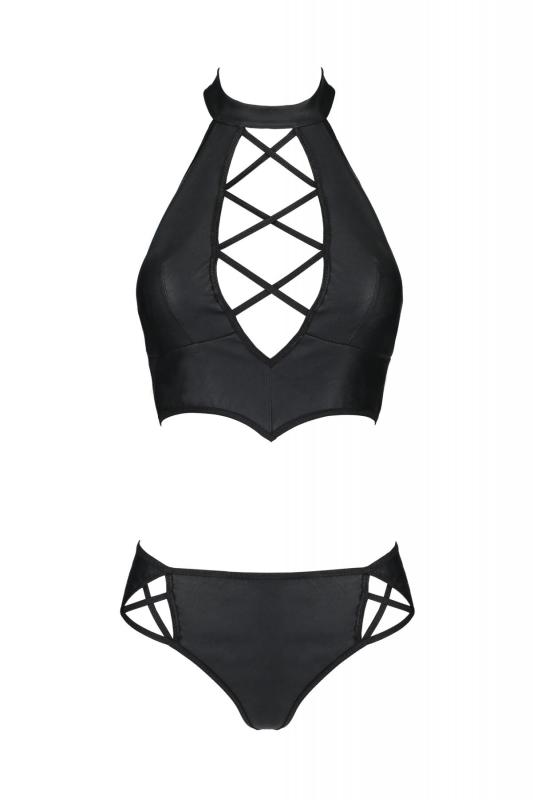 SO7102 Комплект из экокожи Passion Nancy Bikini 4XL/5XL black, бра и трусики с имитацией шнуровки