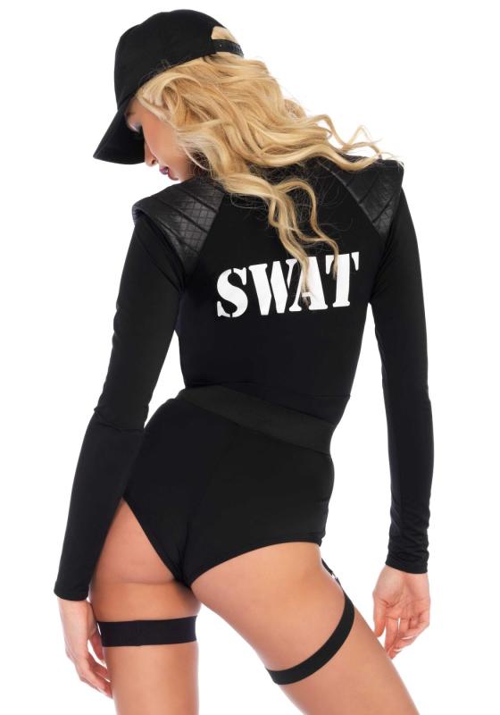SO8544 Костюм эротического спецназа Leg Avenue SWAT Team Babe S, боди, пояс, подвязки, игрушечная рация, ке