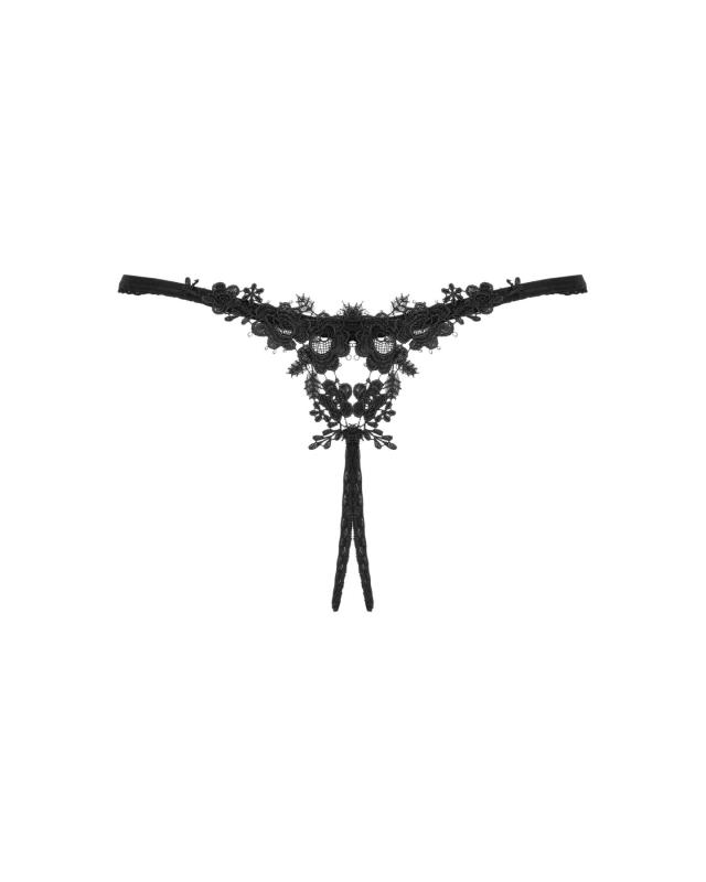 SO7871 Прозрачные стринги с доступом Obsessive Celia Noir crotchless thong XS/S