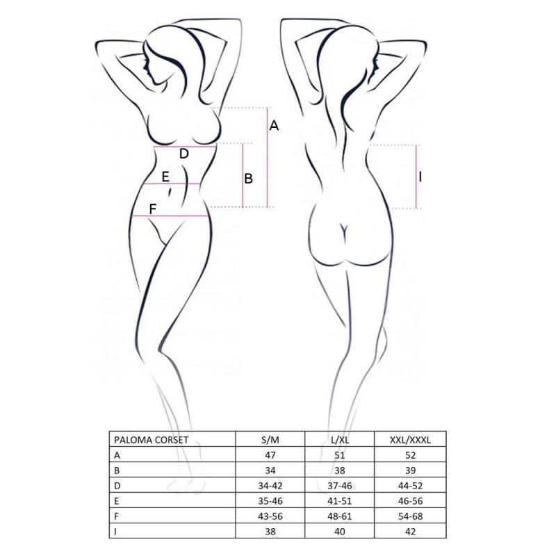 EL13302 Корсет-сорочка с пажами PALOMA CORSET white S/M- Passion, трусики, полупрозрачный