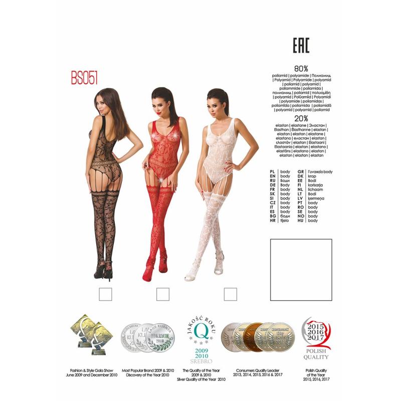 PBS051R Бодистокинг Passion BS051 red, комбинезон, имитация чулок и боди