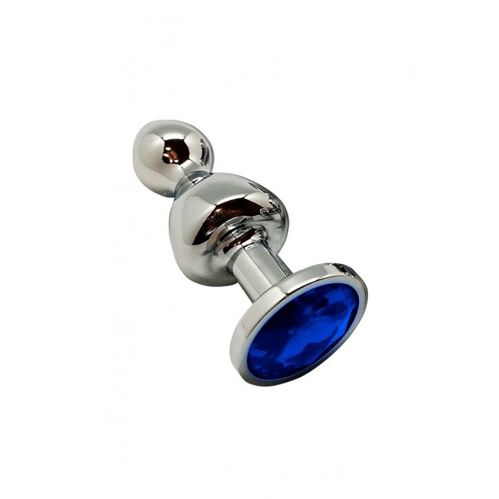 SO7415 Металлическая анальна пробка Wooomy Lollypop Double Ball Metal Plug Blue S, диаметр 2,8 см, длина 8,