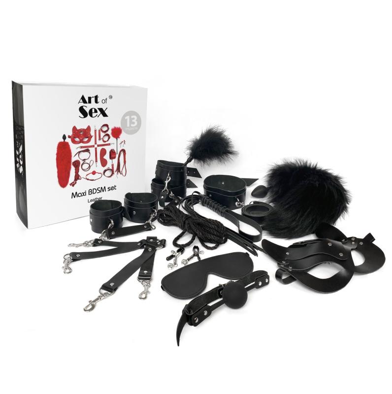 SO7139 Набор Art of Sex - Maxi BDSM Set Leather, 13 предметов, натуральная кожа, Черный