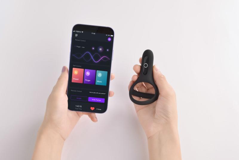 SO5747 Двойное эрекционное кольцо Fun Town Rise Black, управление со смартфона