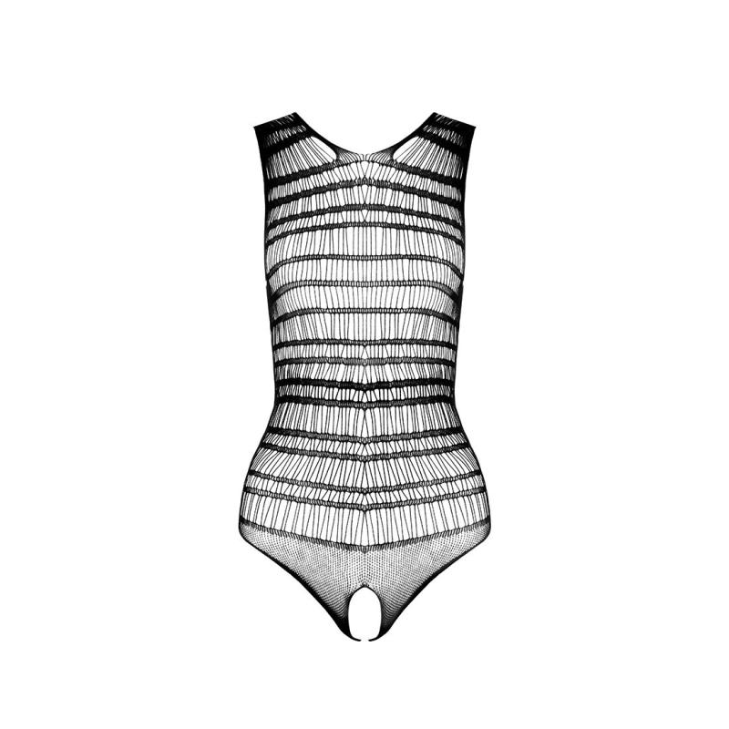 SO6376 Бодистокинг с доступом Passion BS086 black, вертикальная сетка, вырез на спинке
