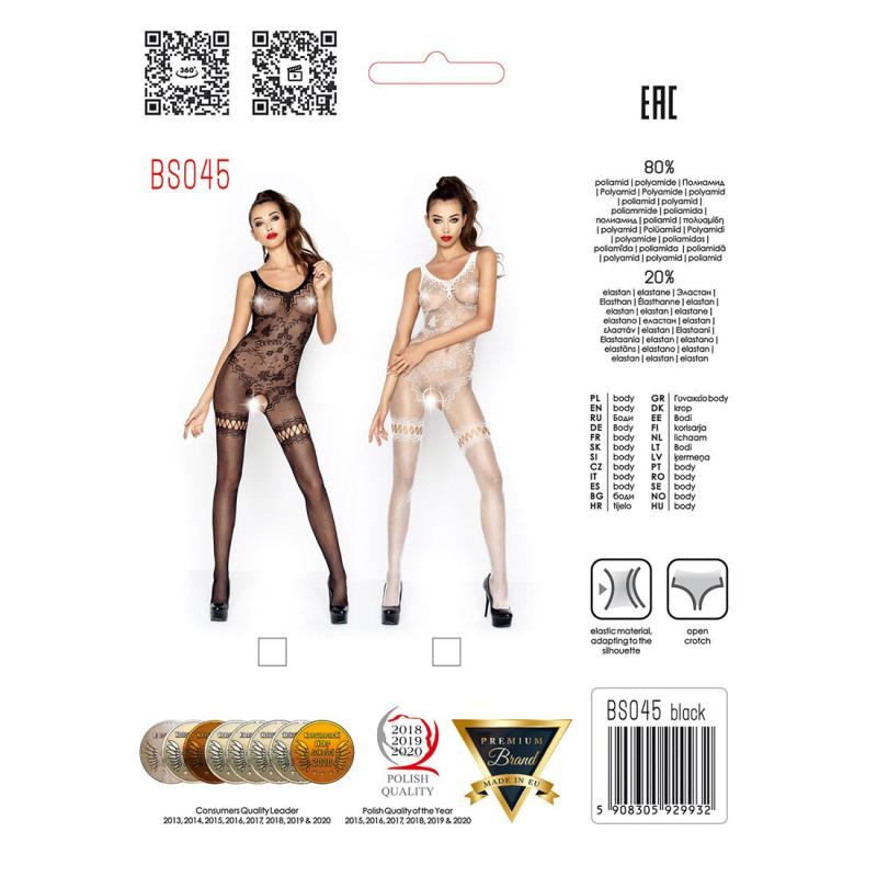 PBS045W Бодистокинг Passion BS045 white, комбинезон, имитация чулок и боди