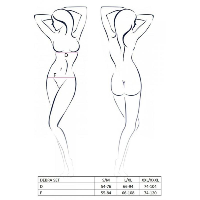 PS25603 Комплект білизни DEBRA SET black XXL/XXXL - Passion Exclusive: стрепи: топ з декольте, трусики