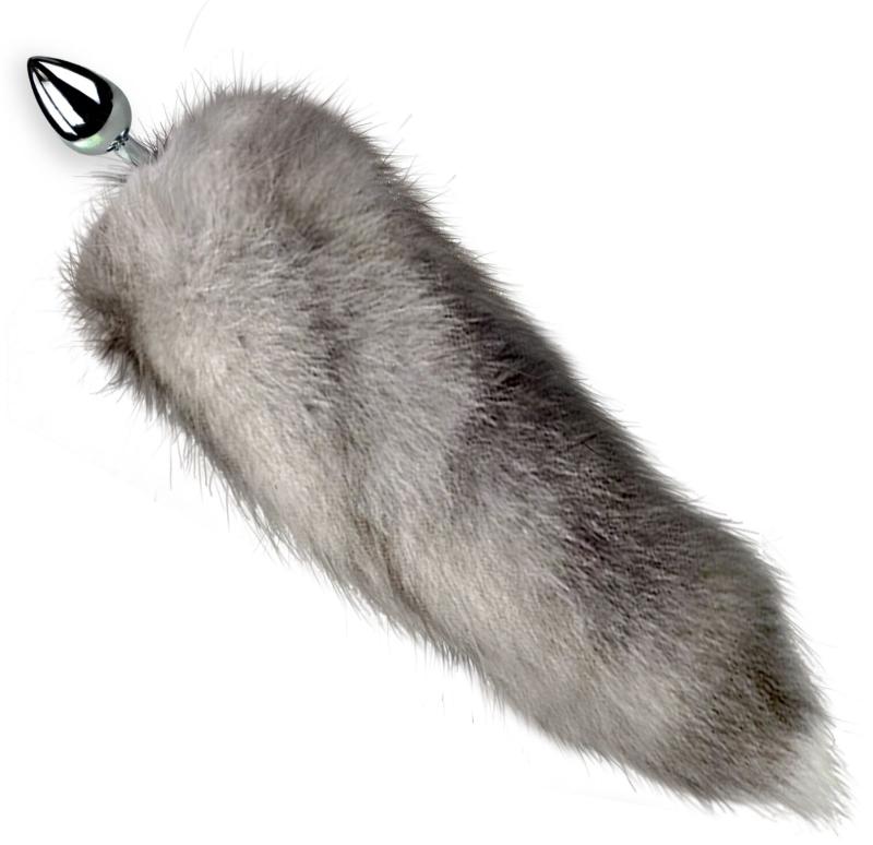 SO6186 Металлическая анальная пробка с хвостом из натурального меха Art of Sex size M Artctic fox