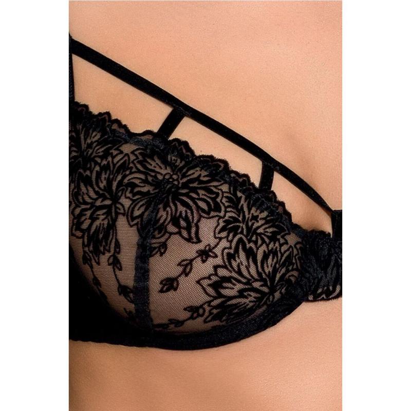 PS22941 Комплект белья HAYA SET black XXL/XXXL - Passion Exclusive: стринги, лиф, пояс для чулок