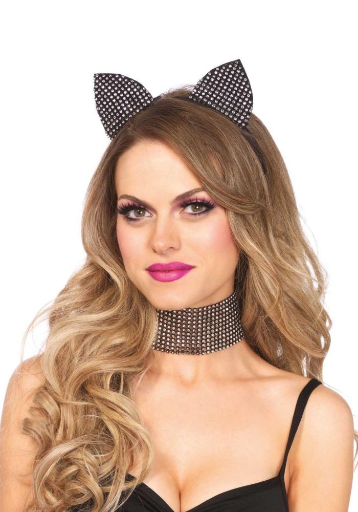 SO7952 Набор кошечки со стразами Leg Avenue Cat ear headband & choker set, широкий чокер и ушки