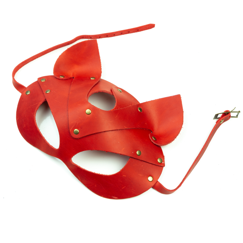 SO3312 Премиум маска кошечки LOVECRAFT, натуральная кожа, красная, подарочная упаковка