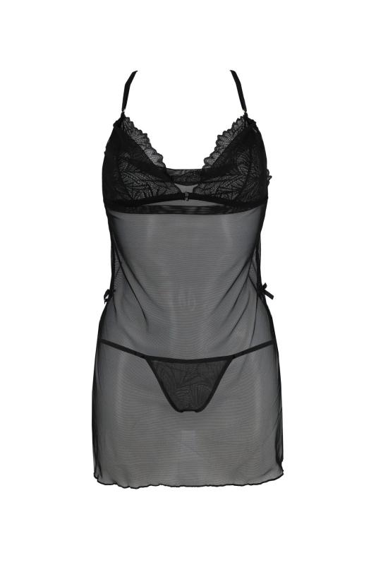 SO8419 Сорочка Passion DELIENA CHEMISE S/M black, стринги с заниженной талией
