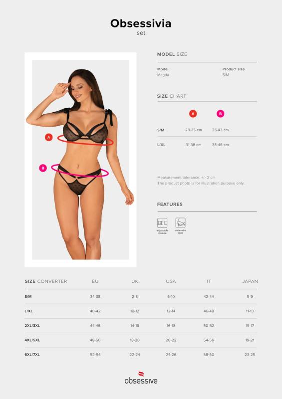 SO7297 Полупрозрачный эротический комплект Obsessive Obsessivia 2pcs set black S/M, бюстгальтер и трусики,