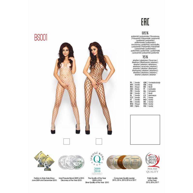 PBS001W Бодистокинг Passion BS001 white, комбинезон, крупная сетка