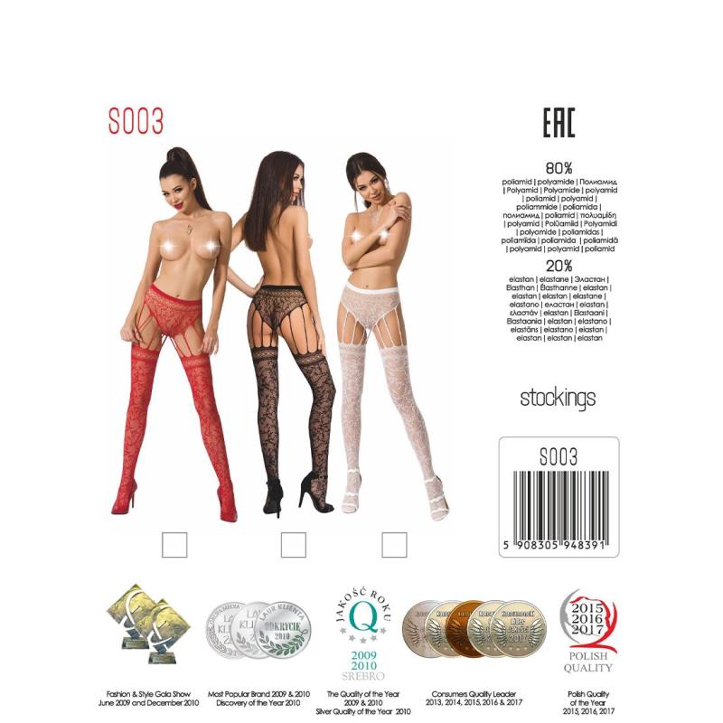 PSS003B Эротические колготки-бодистокинг Passion S003 black, имитация кружевных чулок и трусиков