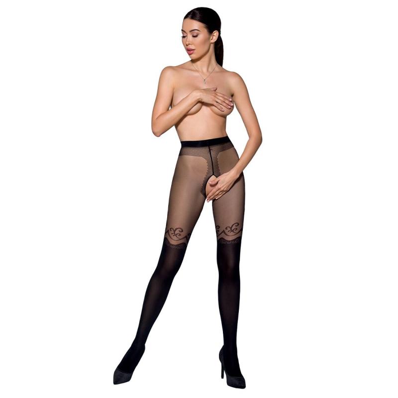 SO5815 Колготки с открытым доступом, двойная плотность TIOPEN 012 black 3/4 (20/40 den) — Passion