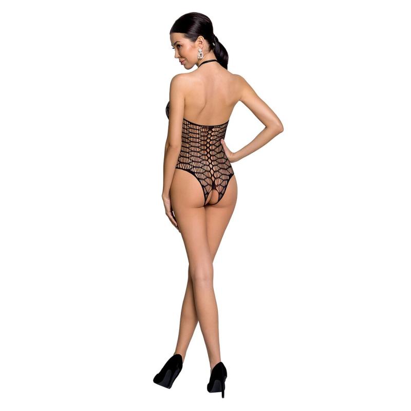 SO6379 Бодистокинг в крупную сетку Passion BS087 black, открытая спина, халтер, с доступом