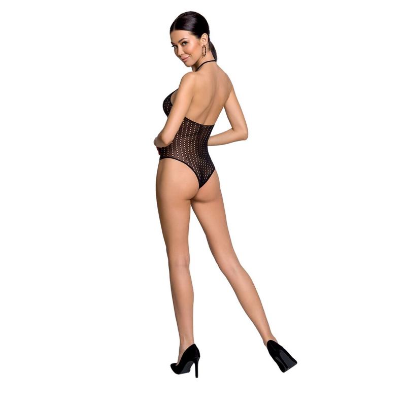 SO6382 Бодистокинг с декольте Passion BS088 black, имитация корсетной шнуровки