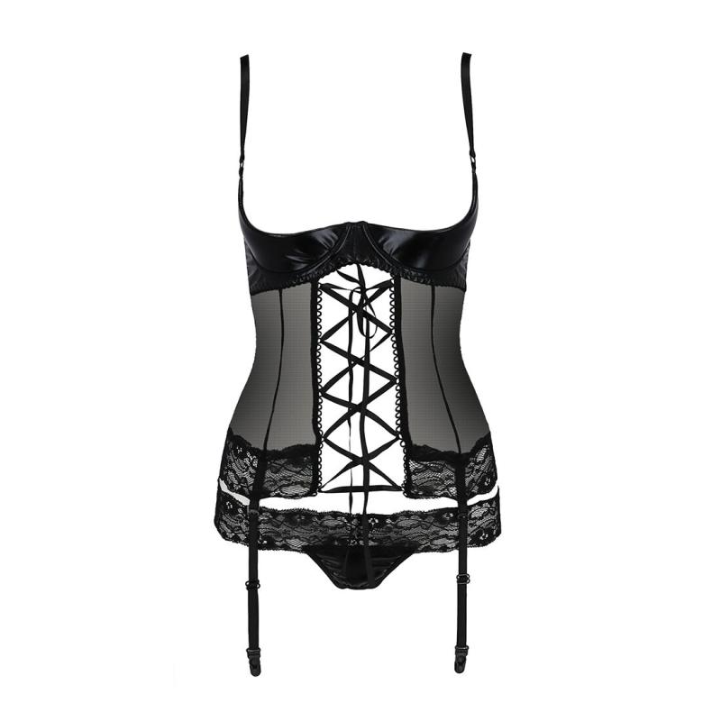 PS24004 Корсет с открытой грудью NORTH CORSET black L/XL - Passion Exclusive, пажи, трусики, шнуровка