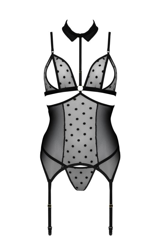 SO8435 Корсет с открытой грудью Passion DOMINICA CORSET XXL/XXXL black, пажи для чулок, стринги