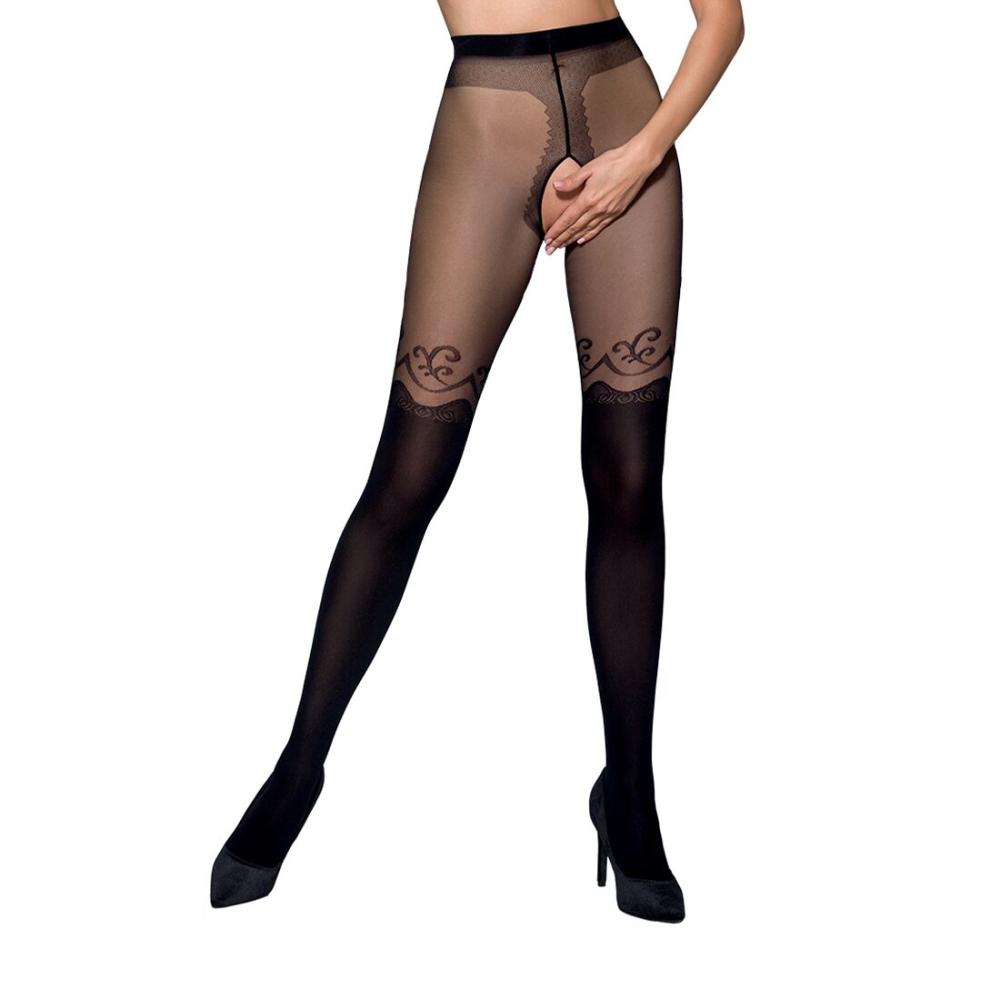 SO5815 Колготки с открытым доступом, двойная плотность TIOPEN 012 black 3/4 (20/40 den) — Passion