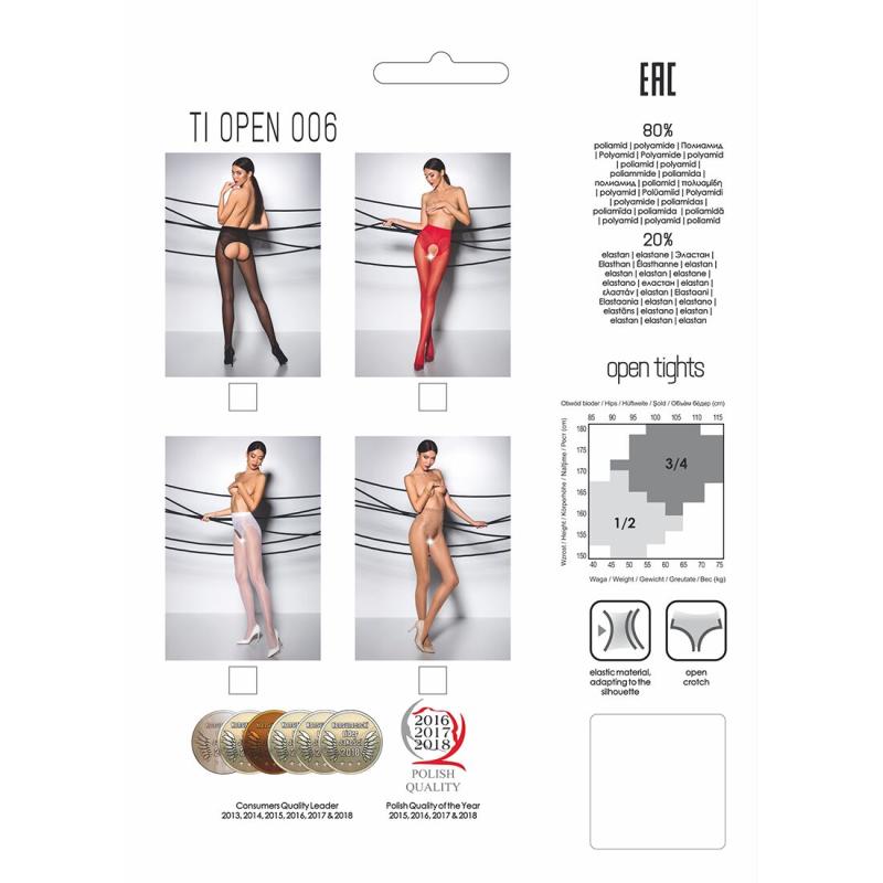 PS24518 Эротические колготки TIOPEN 006 red 1/2 (30 den) - Passion, с вырезом, имитация трусиков