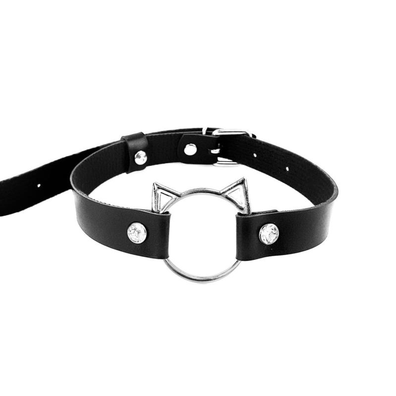 SO6798 Чокер на шею Кошечка Art of Sex - Kiti из натуральной кожи, цвет Черный