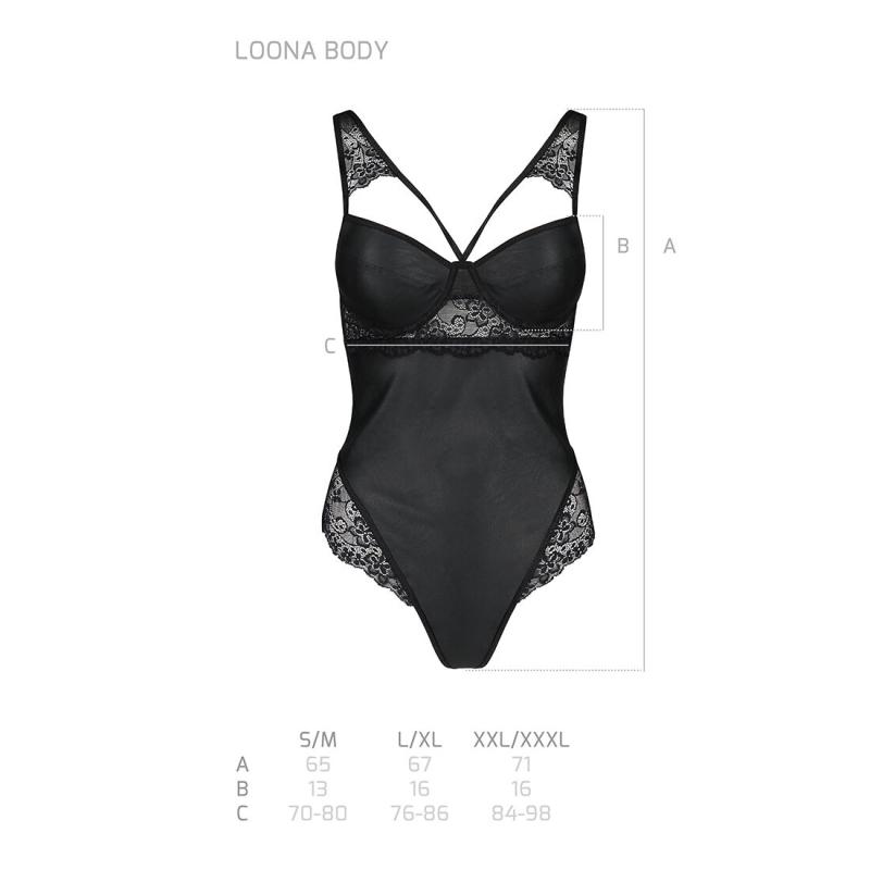 SO5355 Боди из эко-кожи и кружева Loona Body black L/XL - Passion