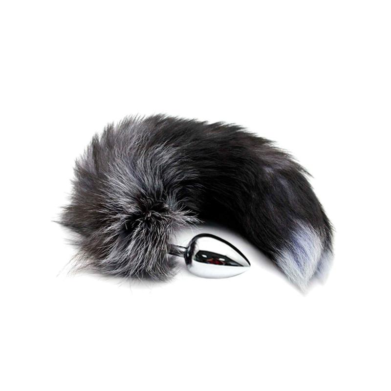 SO6323 Металлическая анальная пробка Лисий хвост Alive Black And White Fox Tail L, диаметр 3,9 см