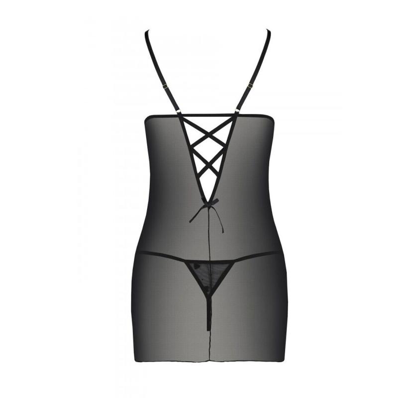 SO4760 Сорочка с вырезами на груди + стринги LOVELIA CHEMISE black S/M - Passion