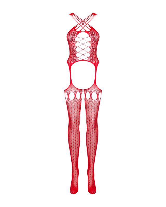 SO7238 Бодистокинг Obsessive Bodystocking G313 S/M/L red, шнуровка, геометрический декор