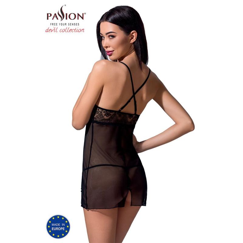 PS26606 Прозрачная сорочка приталенная QUENTRIS CHEMISE black XXL/XXXL - Passion Exclusive, трусики