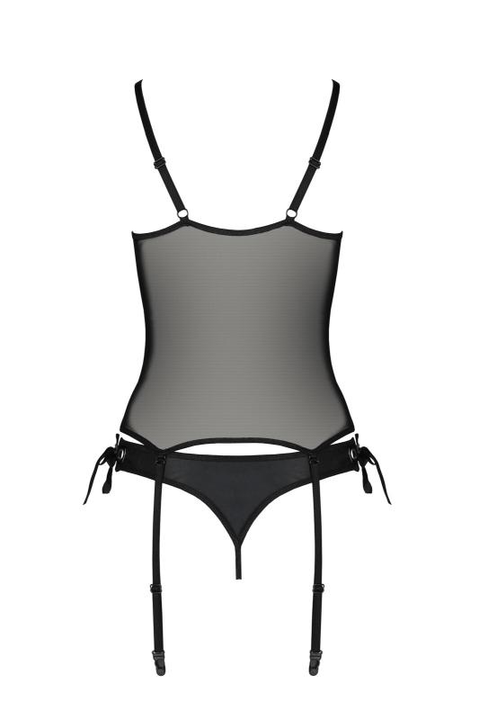 SO8454 Корсет со шнуровкой Passion NESSY CORSET L/XL black, стринги с открытым доступом, пажи для чулок