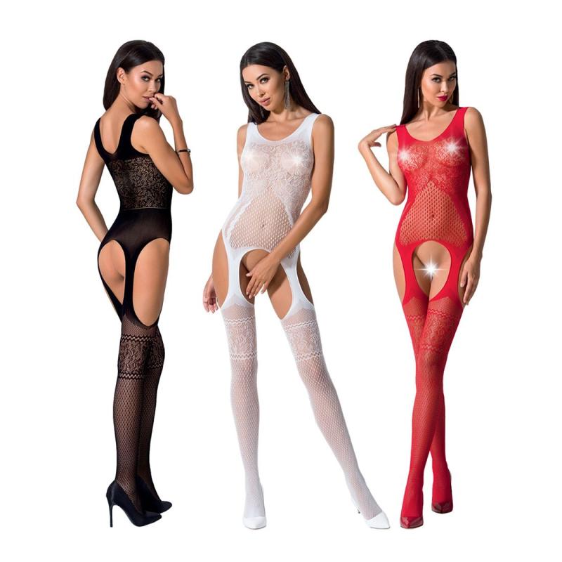 PBS061R Бодистокинг Passion BS061 red, комбинезон, имитация чулок