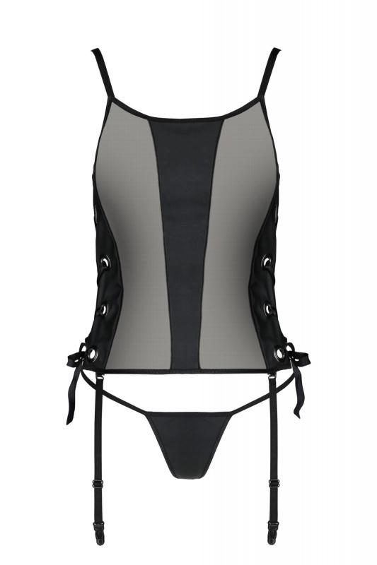 SO7099 Сетчатый корсет из экокожи Passion Malwia Corset 6XL/7XL black, с люверсами и съемными пажами