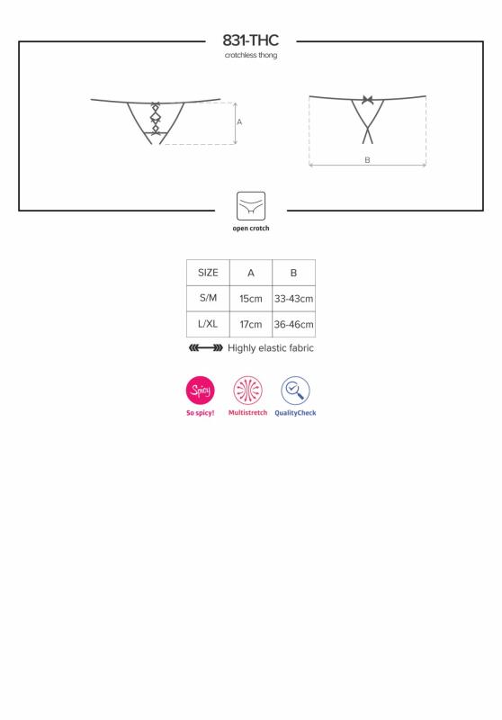 SO7176 Кружевные танга с двумя отверстиями Obsessive 831-THC-1 crotchless thong L/XL, черные, бантики