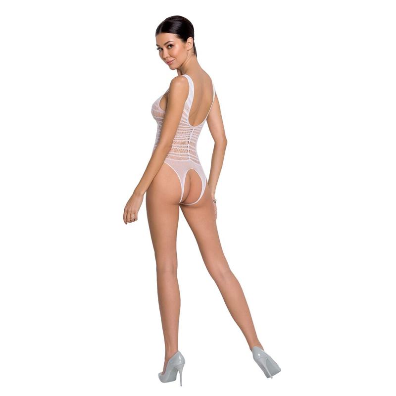 SO6378 Бодистокинг с доступом Passion BS086 white, вертикальная сетка, вырез на спинке