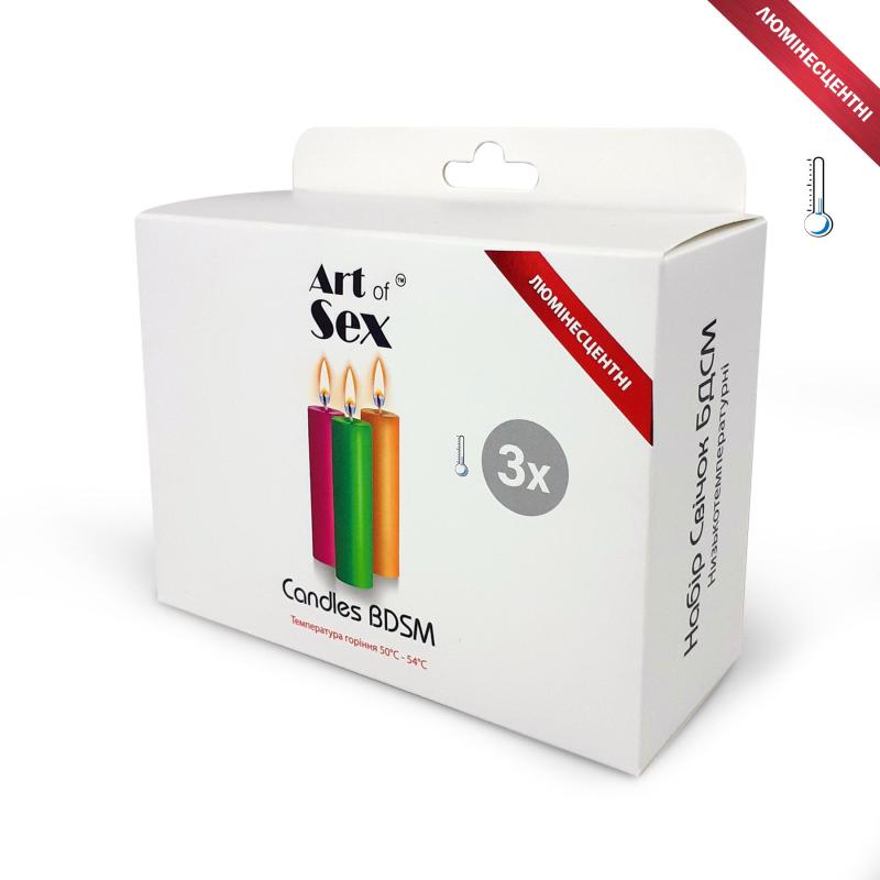 SO5961 Набор восковых свечей Art of Sex size S 10 см (3 шт), низкотемпературные, люминисцентные