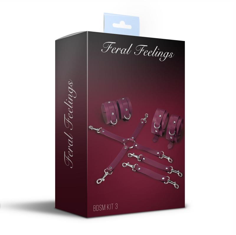 SO8271 Набор для БДСМ 3 в 1 Feral Feelings BDSM Kit 3 Burgundy, burgundy, наручники, поножи, крестовина