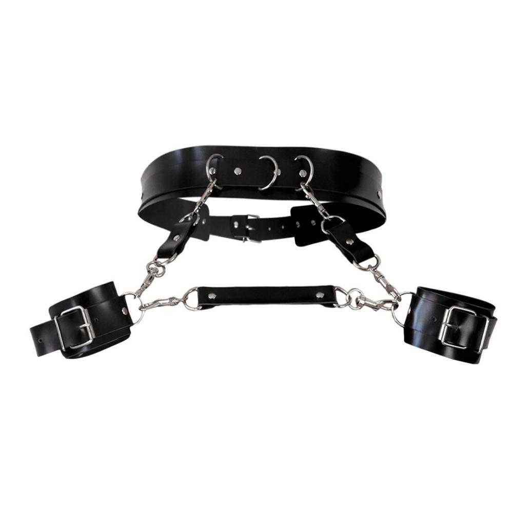 SO8296 Кожаный пояс с наручниками Art of Sex - Kasta, Черный XS-M