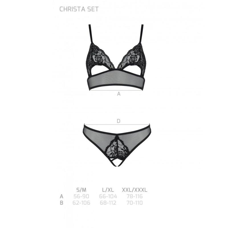 SO5759 Комплект: браллет с ажурным лифом и открытыми трусиками Christa Set with Open Bra black L/XL — Passi