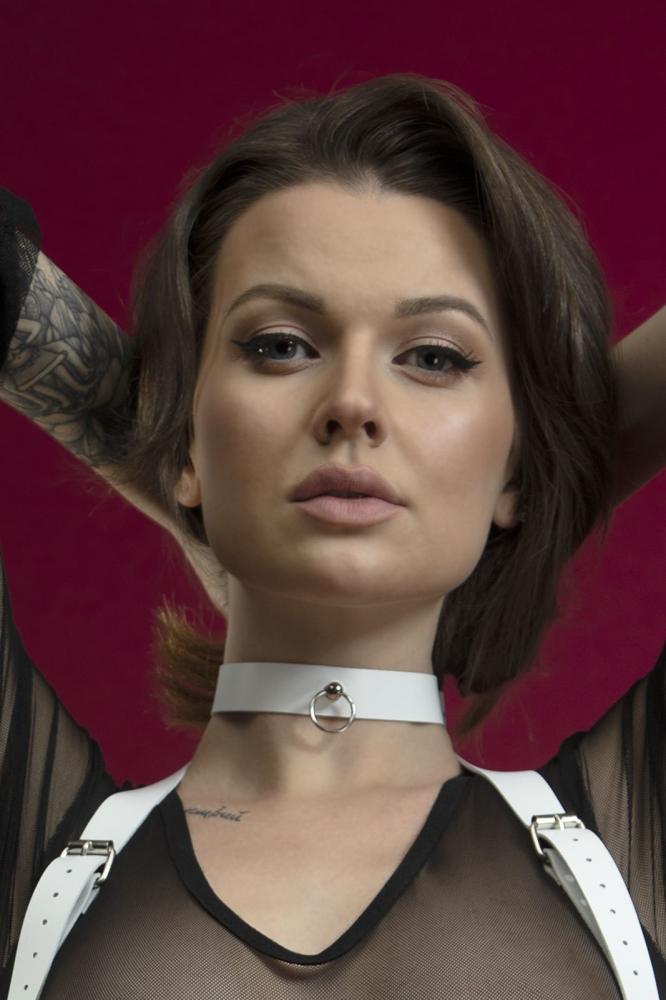 SO3429 Чокер з кільцем для повідця Feral Feelings - Choker білий, натуральна шкіра