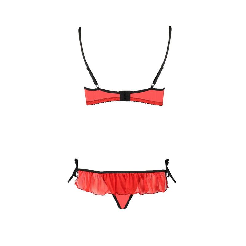 PS25509 Комплект белья CHERRY SET OpenBra red XXL/XXXL - Passion Exclusive: открытый лиф, трусики-юбочка