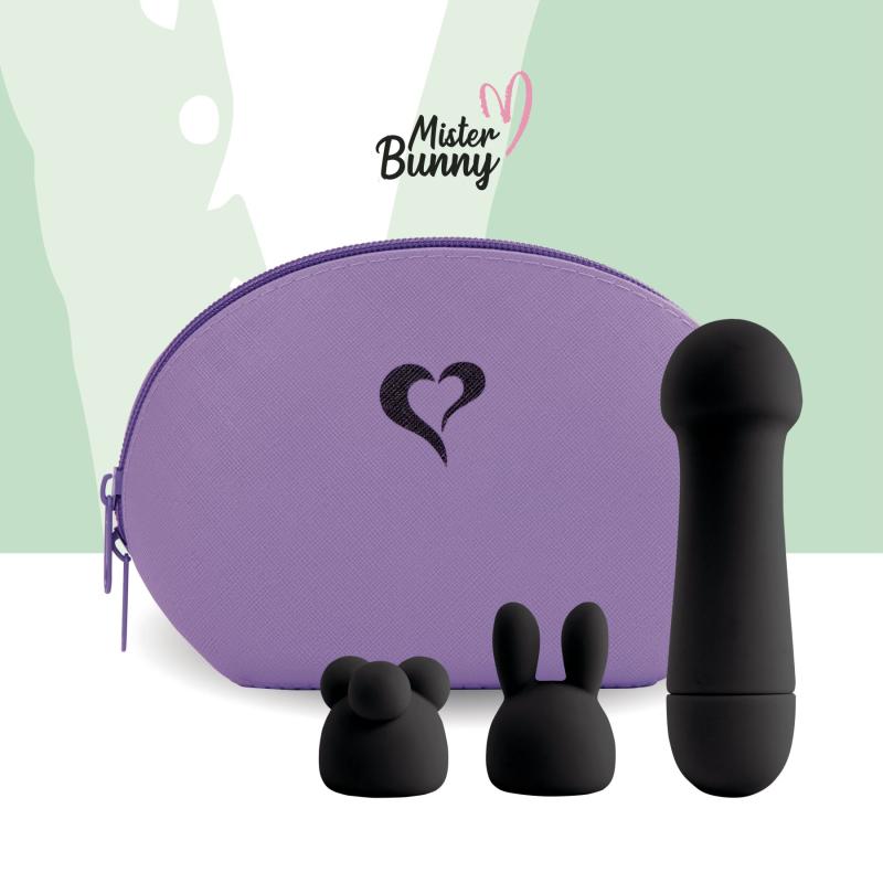 SO4438 Мінівібратор FeelzToys Mister Bunny Black з двома насадками