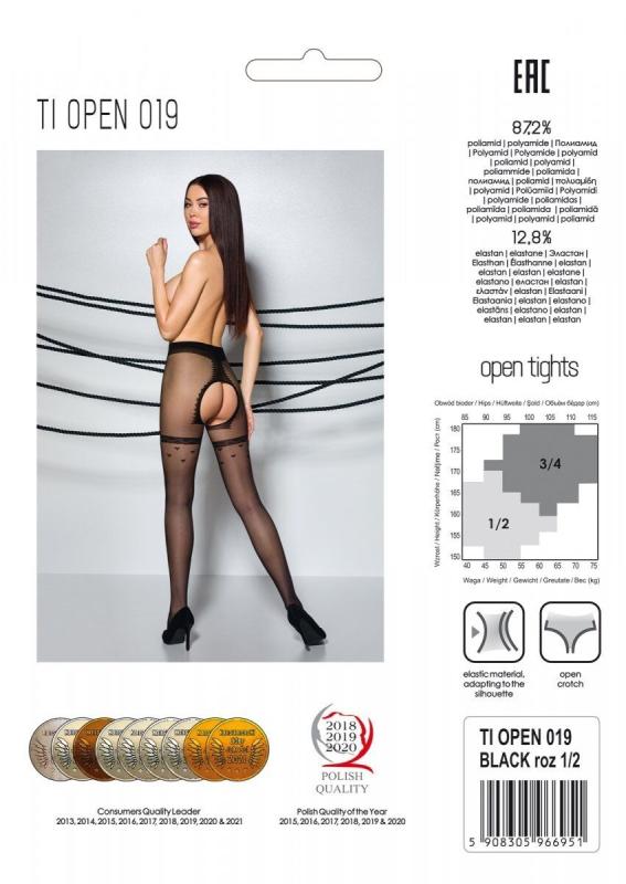 SO8494 Колготки с открытым доступом, имитация чулок Passion TIOPEN 019 black 3/4 (20 den)