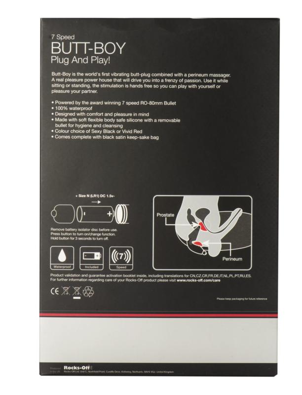 RO1654 Вибропробка Rocks Off Butt-Boy Black со стимуляцией промежности