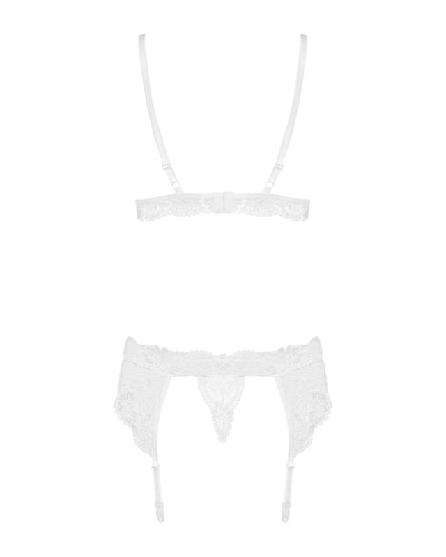 SO7165 Кружевной комплект белья Obsessive 810-SEG-1 S/M White, бюстгальтер, стринги, пояс для чулок