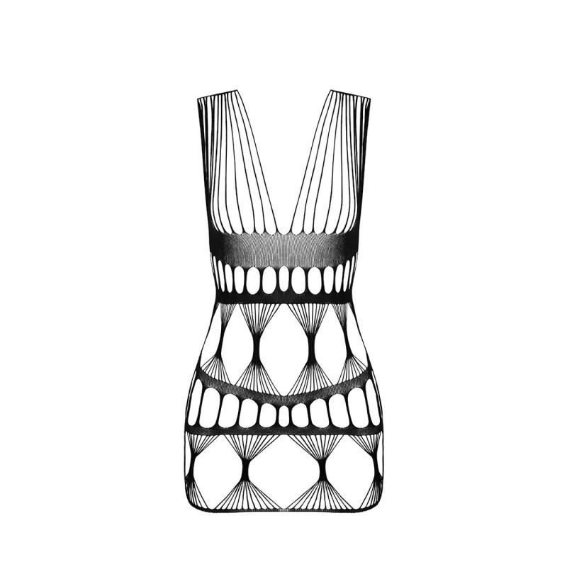SO6385 Бодистокинг-платье Passion BS089 black, мини, плетение в виде паутины