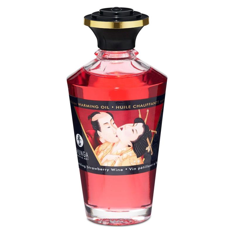 SO2497 Разогревающее масло Shunga Aphrodisiac Warming Oil - Sparkling Strawberry Wine (100 мл) без сахара